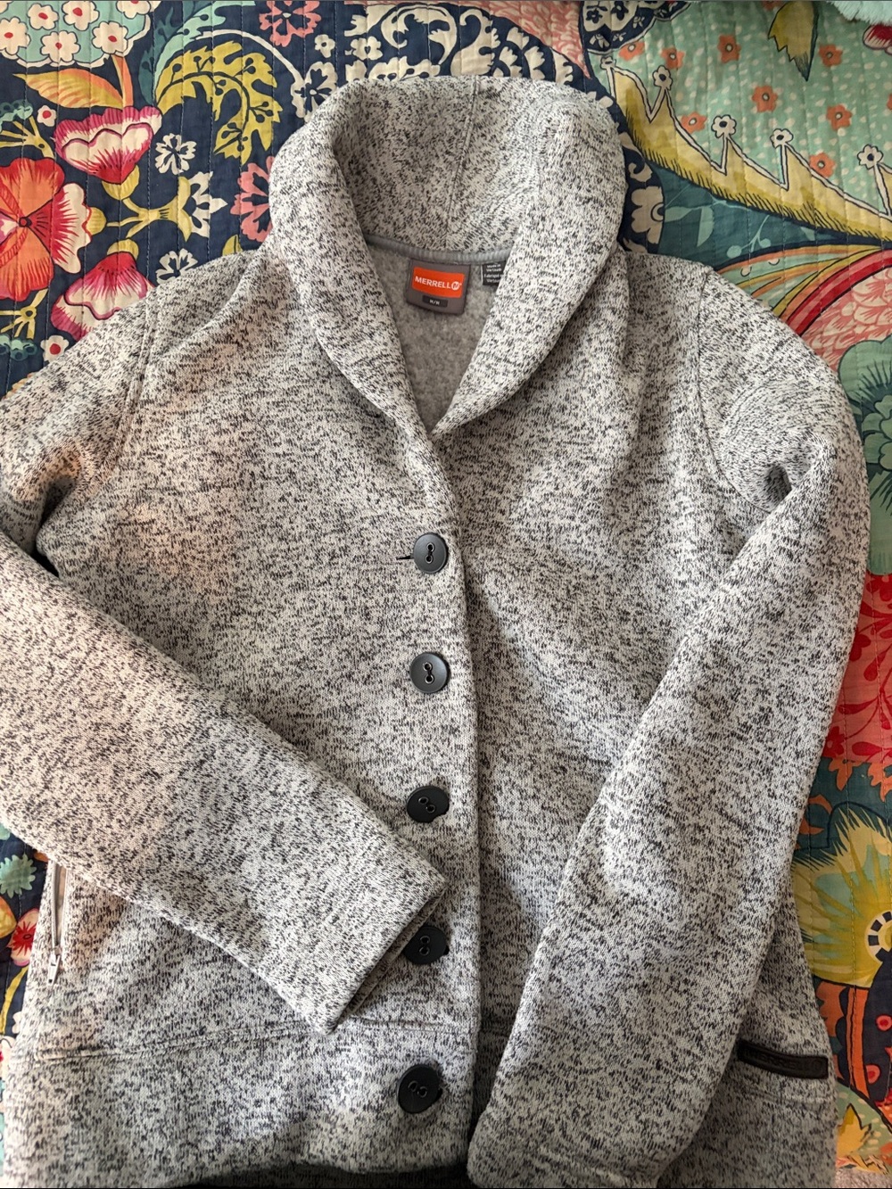 Merrell Gray Speckled Shawl Collar Cardigan Coat